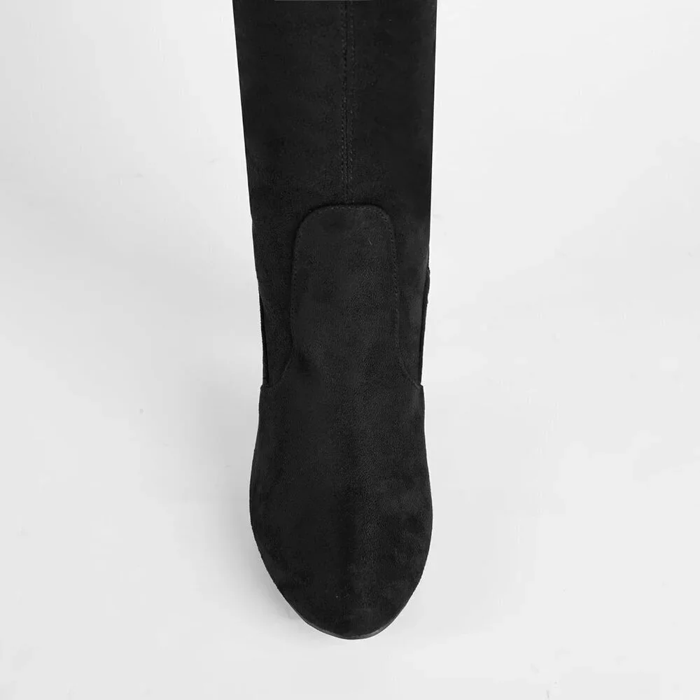 Women's Microfiber Thigh High Block Stiletto Heel Over The Knee Rounded Toe Boot
